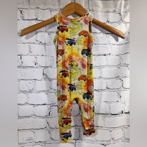 Posh Peanut Colorful Tie-Dye Baby Romper with Cars